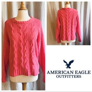 American Eagle Pink Cable Knit Sweater size Medium